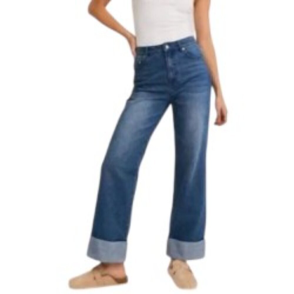Le Lis High Waist Wide Leg Cuffed Jeans Medium